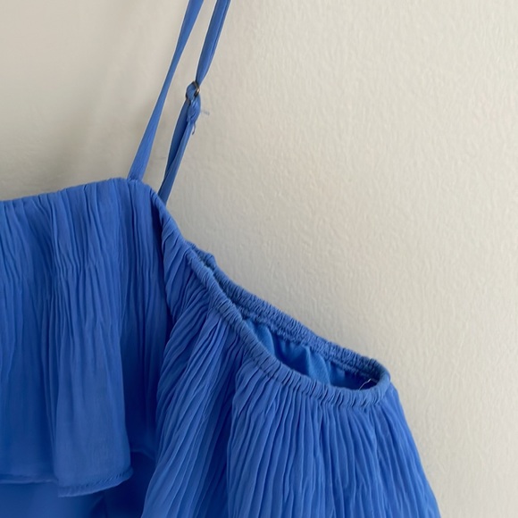 Adelyn Rae Blue Chiffon Tiered Ruffle Open Cold Shoulder Above Knee Dress - Picture 4 of 13